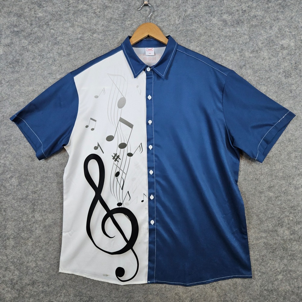 Ho Hoo Men's Short Sleeve Button Up Shirt Size 2XL 100% Polyester Music SMUDGES